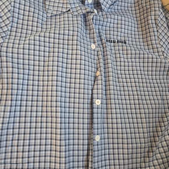 Miu Miu Blue Plaid Button-Up Shirt - Picture 9 of 11